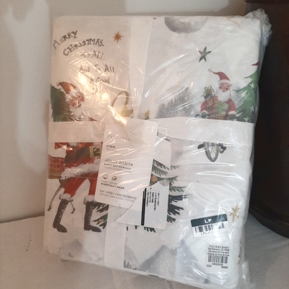 Pottery Barn Jolly Santa KING Cotton Percale Sheet Set - Picture 5 of 12